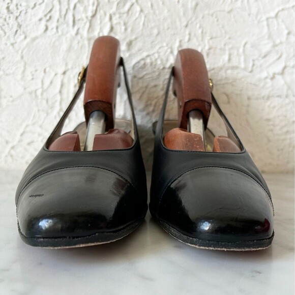 Salvatore Ferragamo Navy Blue Leather Cap Toe Slingback Delier in Box-9.5AAA - Picture 4 of 10